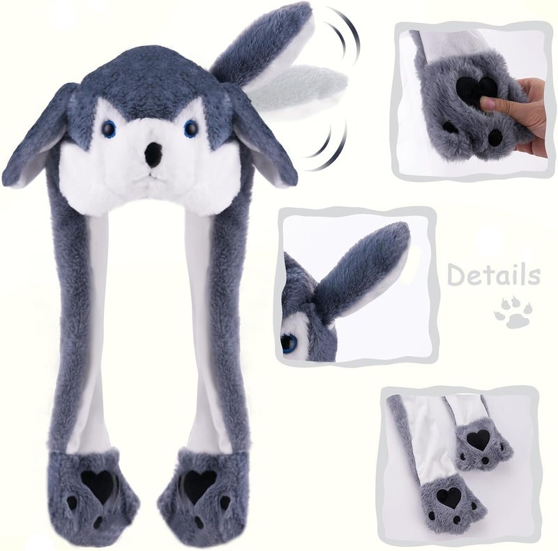 Audaisyly Funny Plush Rabbit Hat Ear Moving Jumping Hats, Cute LED Animal Beanie Cap for Women Girls Cosplay Party Holiday - Image 3